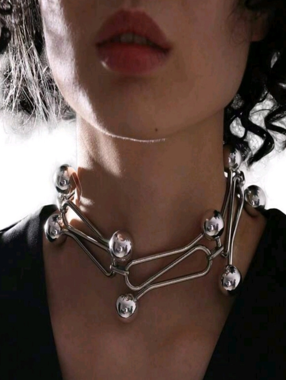 "Jo"  Exaggerated Silver Ball Decorative Metal Choker Necklace Punk Style